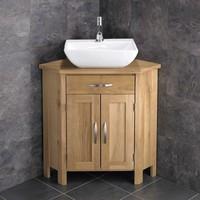 Massa White Sink with Ohio Corner Solid Oak Wash basin Cabinet