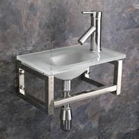 Matera 40cm by 25cm Wall Hung White Glass Basin with Stainless Mount and Towel Rail