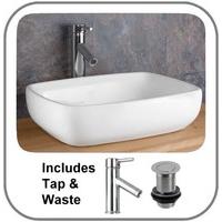 Marano 47cm Wide Rectangular Counter Top Washbasin with Mono Mixer Tap and Waste