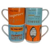 Maxwell & Williams Stacker Mugs Set, Coffee Contemplations, Set of 4