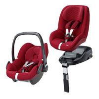 Maxi-Cosi Pebble in Robin Red and Pearl Car Seat in Robin Red with Familyfix Isofix Base