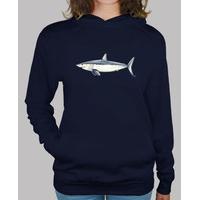 mako shark - woman, hooded sweater, dark blue