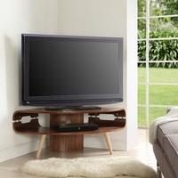 Marin Corner TV Stand In Walnut And Solid Ash Spindle Shape Legs