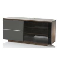 Mayfair Corner TV Cabinet In Walnut And Grey Gloss With 2 Doors