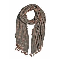 Maya-Scarfs - Checked Tassels Scarf - Grey