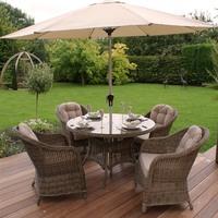 Maze Rattan Winchester 4 Seat Round Dining Set with Rounded Armchairs