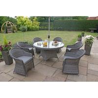 Maze Rattan Victoria 6 Seat Round Dining Set with Rounded Armchairs