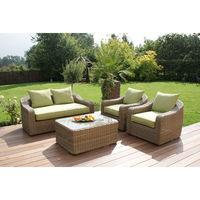 Maze Rattan Milan Rounded Sofa Set with Green Cushions
