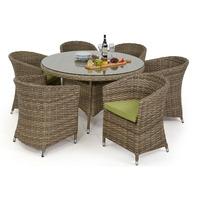 Maze Rattan Milan 6 Seat Round Dining Set with Rounded Armchairs Green