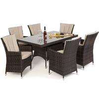 maze rattan la 6 seat rectangular dining set brown