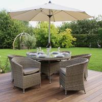 Maze Rattan Milan 6 Seat Round Dining Set with Rounded Armchairs Beige