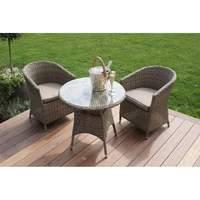 Maze Rattan Milan 2 Seat Round Bistro Dining Set with Rounded Armchairs Beige