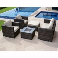 Maze Rattan 5 Seater Sofa Set with Ice Bucket Table in Brown