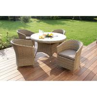 Maze Rattan Milan 4 Seat Round Dining Set with Rounded Armchairs Beige