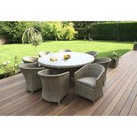 Maze Rattan Milan 8 Seat Round Dining Set with Rounded Armchairs Beige