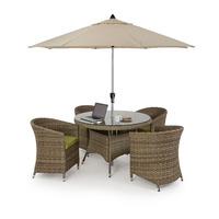 Maze Rattan Milan 4 Seat Round Dining Set with Rounded Armchairs Green