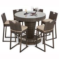 Maze Rattan 6 Seater Bar Set with Ice Bucket Table in Brown