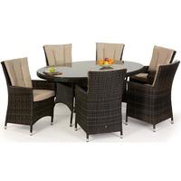 maze rattan la 6 seat oval dining set brown