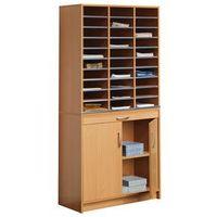 Mail sorting cabinet with pull out sorting table 400mm deep with doors. Beech
