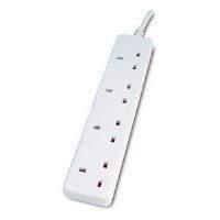 Masterplug 4-Way Compact Power Socket with 2m Extension Lead (White)