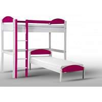 Maximus L Shape Whitewash Long High Sleeper with Fuschia