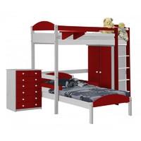 Maximus L Shape Whitewash Long High Sleeper Set 2 with Red