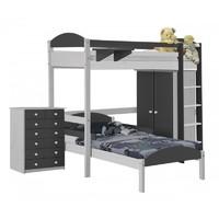 Maximus L Shape Whitewash Long High Sleeper Set 2 with Graphite