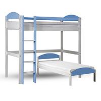 Maximus L Shape Whitewash Long High Sleeper with Baby Blue