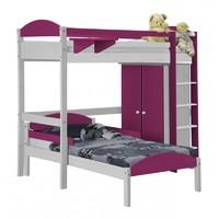 Maximus L Shape Whitewash Long High Sleeper Set 1 with Fuschia