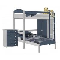 Maximus L Shape Whitewash Long High Sleeper Set 2 with Blue