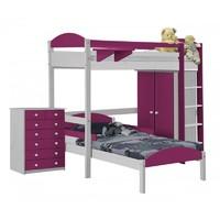 Maximus L Shape Whitewash Long High Sleeper Set 2 with Fuschia