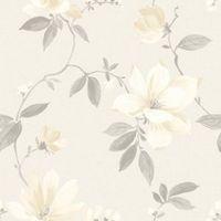 Magnolia Cream Floral Flat Wallpaper