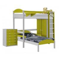 Maximus L Shape Whitewash Long High Sleeper Set 2 with Lime