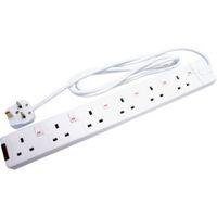 masterplug 6 socket 13 a internal switched extension lead 2m white