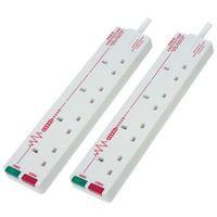 Masterplug 4 Socket 10 A Internal Extension Lead 2m White Pack of 2
