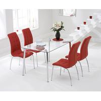 Malia 130cm Glass Dining Table with Red Calgary Chairs