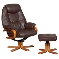 Malai Chocolate Leather Recliner and Footstool