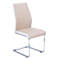 Marine Dining Chair In Beige And White PU Leather Chrome Base