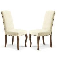 Madeline Dining Chair In Pearl Fabric And Walnut Legs in A Pair