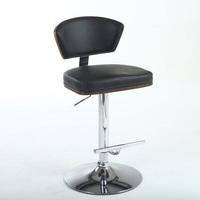 Mantis Bar Stool In Black PU And Walnut With Chrome Base