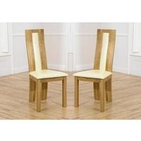 Marila Dining Chair In Cream PU With Solid Oak Frame In A Pair