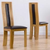 Marila Dining Chair In Black PU With Solid Oak Frame In A Pair