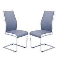 Marine Dining Chair In Grey And White Faux Leather In A Pair
