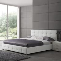 Martini Double Bed In White Faux Leather With Aluminium Legs