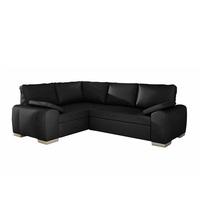 Martino Corner Sofa Bed In Black Faux Leather With Chrome Feet