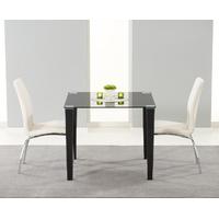 madison 90cm black glass dining table with ivory white cavello chairs