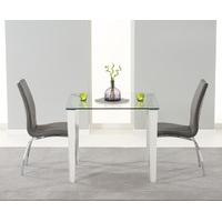 madison 90cm clear glass dining table with charcoal grey cavello chair ...