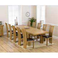 Mark Harris Laurent Solid Oak 230cm Extending Dining Set with 10 Arizona Brown Dining Chairs