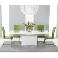 Mark Harris Marila White High Gloss Extending Dining Set with 6 Green Dining Chairs
