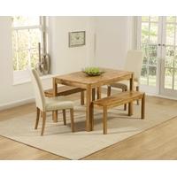 Mark Harris Promo Solid Oak 120cm Dining Set with 2 Atlanta Cream Faux Leather Dining Chairs and 2 Benches